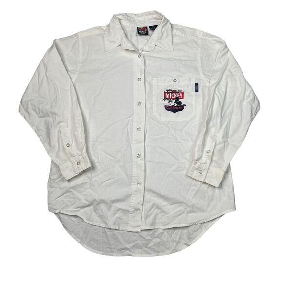 Disney VTG Y2K Mickey Mouse Classics Long Sleeve Button Up Shirt White Medium - Picture 1 of 6